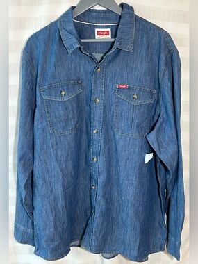 Wrangler Men's Classic Indigo Denim Work Shirt Western Wear Size XL NWT
